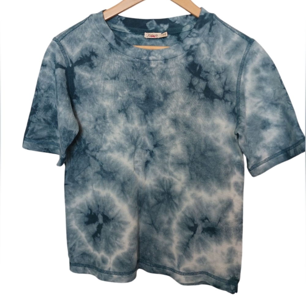 Faherty Blue Tie Dye Crew Neck Top Boxy Size XS